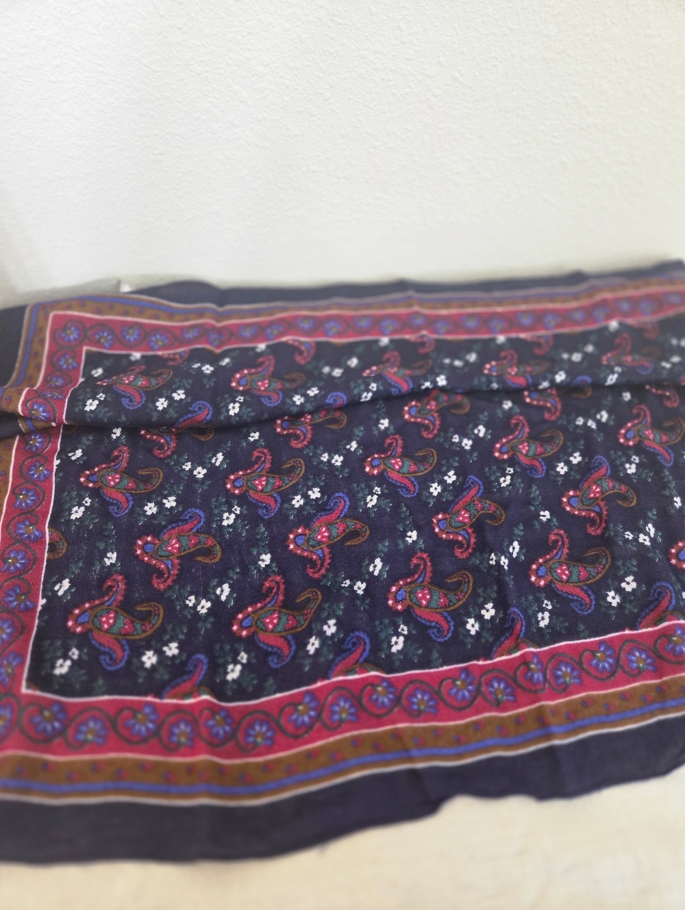 Made In Italy Rayon Scarf - Navy with Paisley Border - Picture 4 of 6
